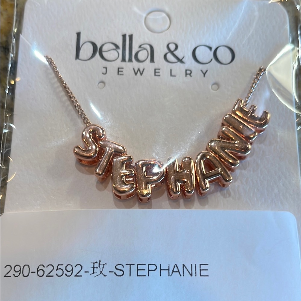 Bella & Co Rose Gold Tone Bubble   Name Necklace. STEPHANIE.  New in package.